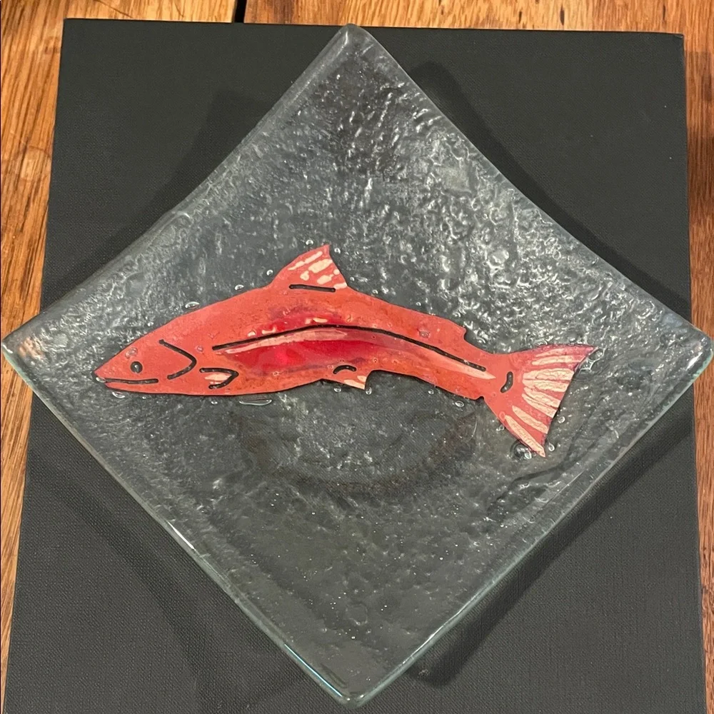 Set of 3 Jones Glassworks Fused Glass Sockeye Salmon Platters | Handcrafted Seat